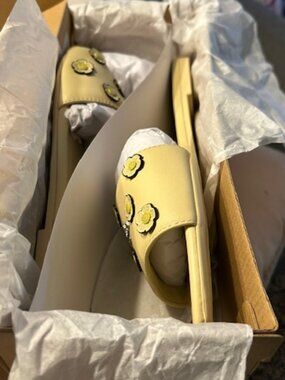 Coach Moonlight Leather Upper Lockup Slide Sandal With Tea Rose